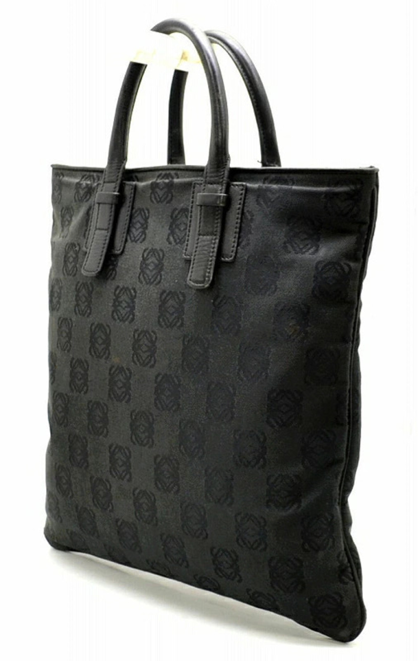 Loewe Bag Gusset Handbag Black Leather Anagram Tote Canvas Black